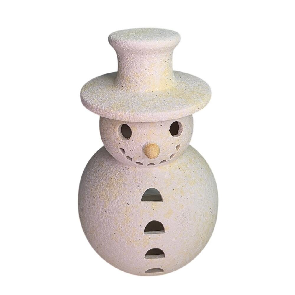Snowman Luminary Candle Holder Ceramic Winter Decor 8" Tall